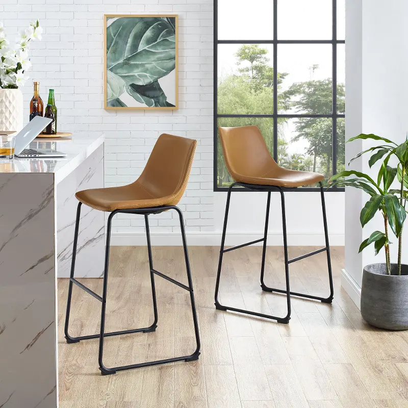 Slope Saddle Brown Bar Height Stool, Set of 2