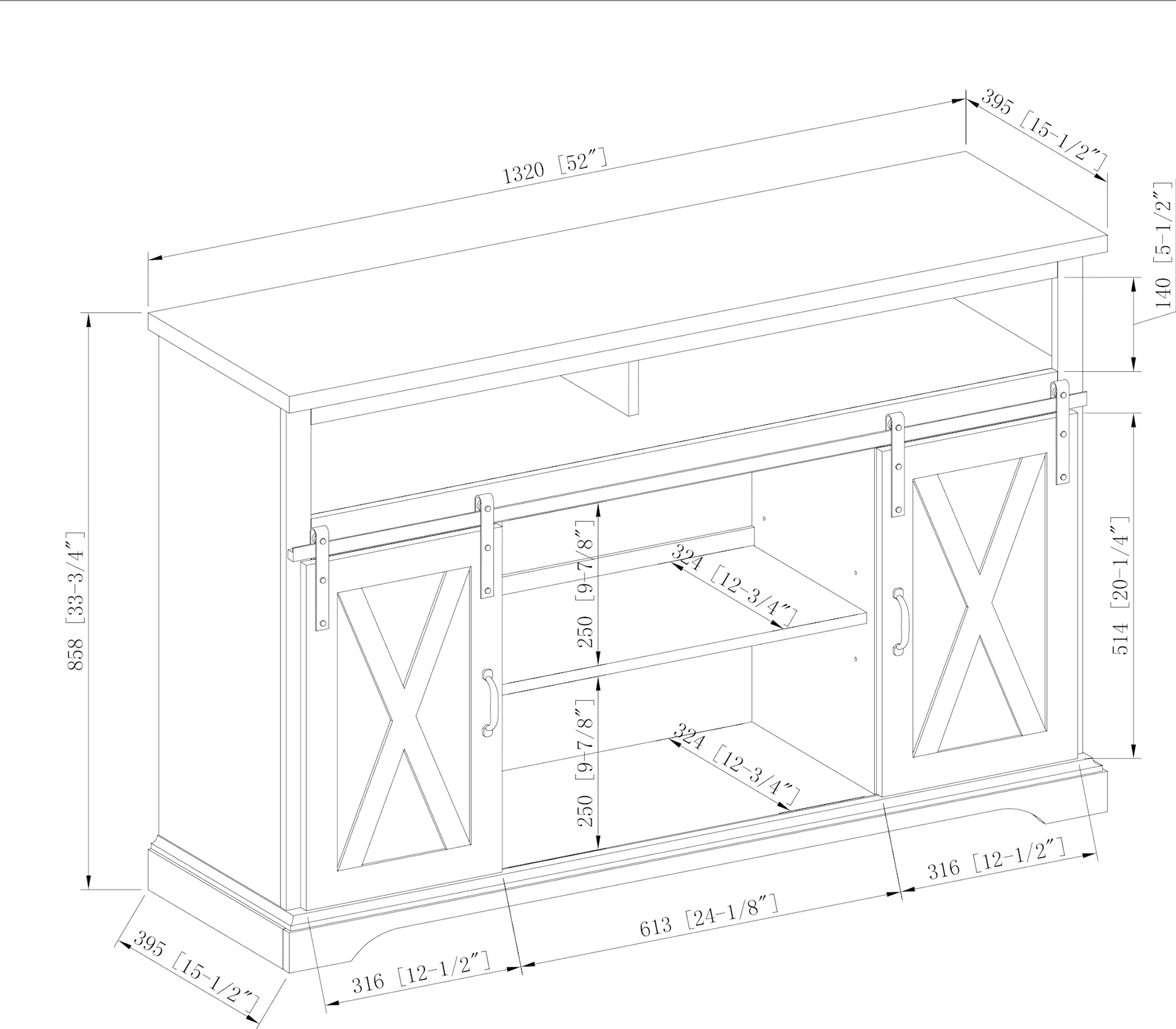 W52HBSBDRO Modern Farmhouse 52 Inch TV Stand - Walker Edison-5