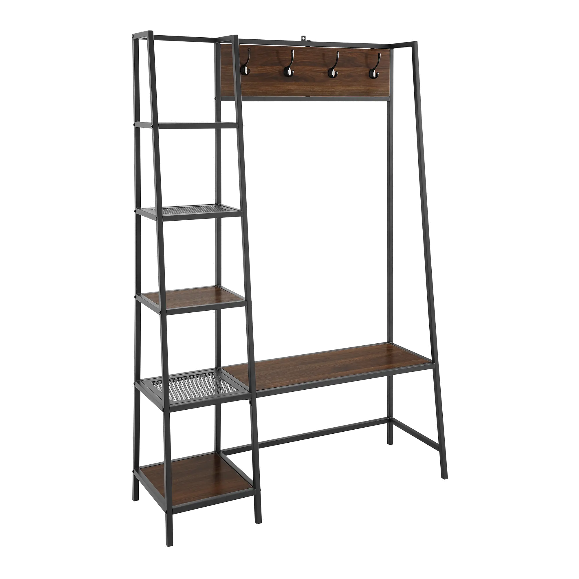 HT72ASSDW 66 Inch Rustic Dark Walnut Industrial Hall Tree-1