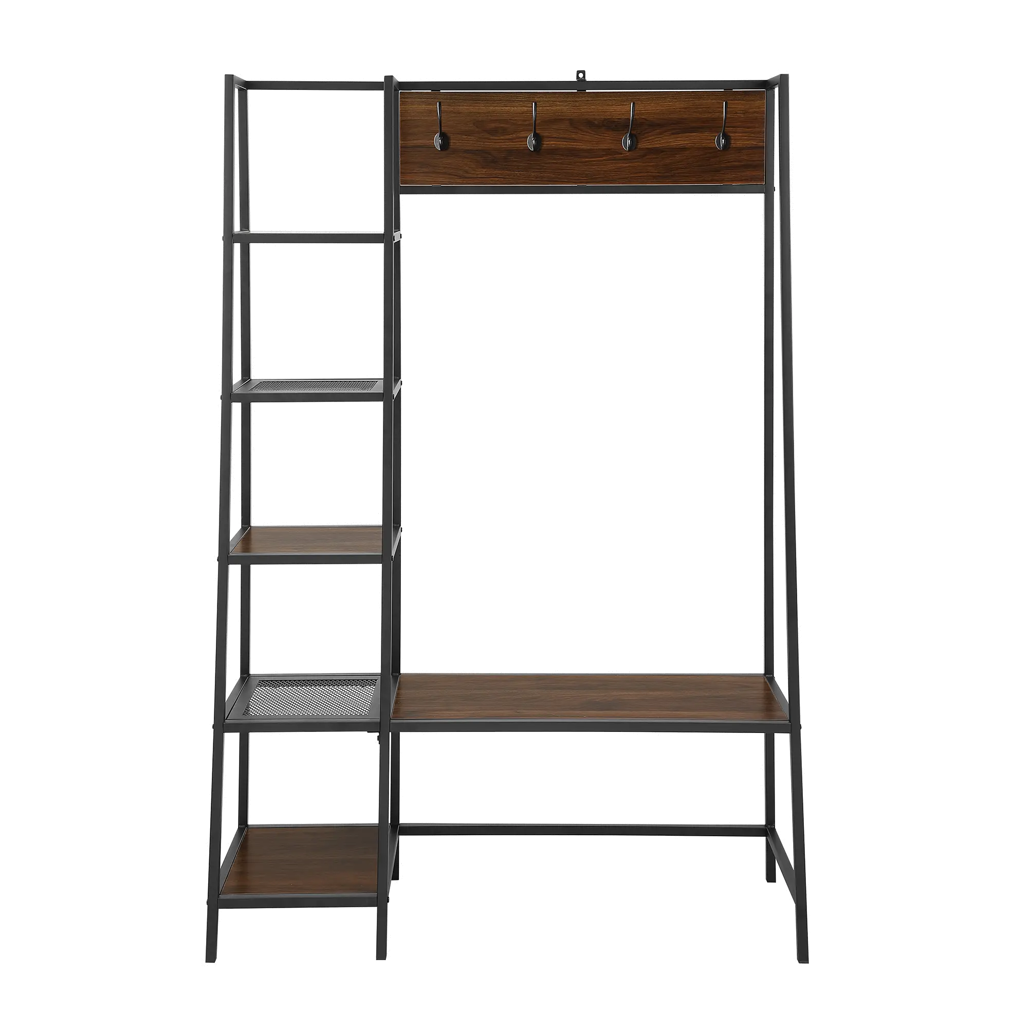 HT72ASSDW 66 Inch Rustic Dark Walnut Industrial Hall Tree-4