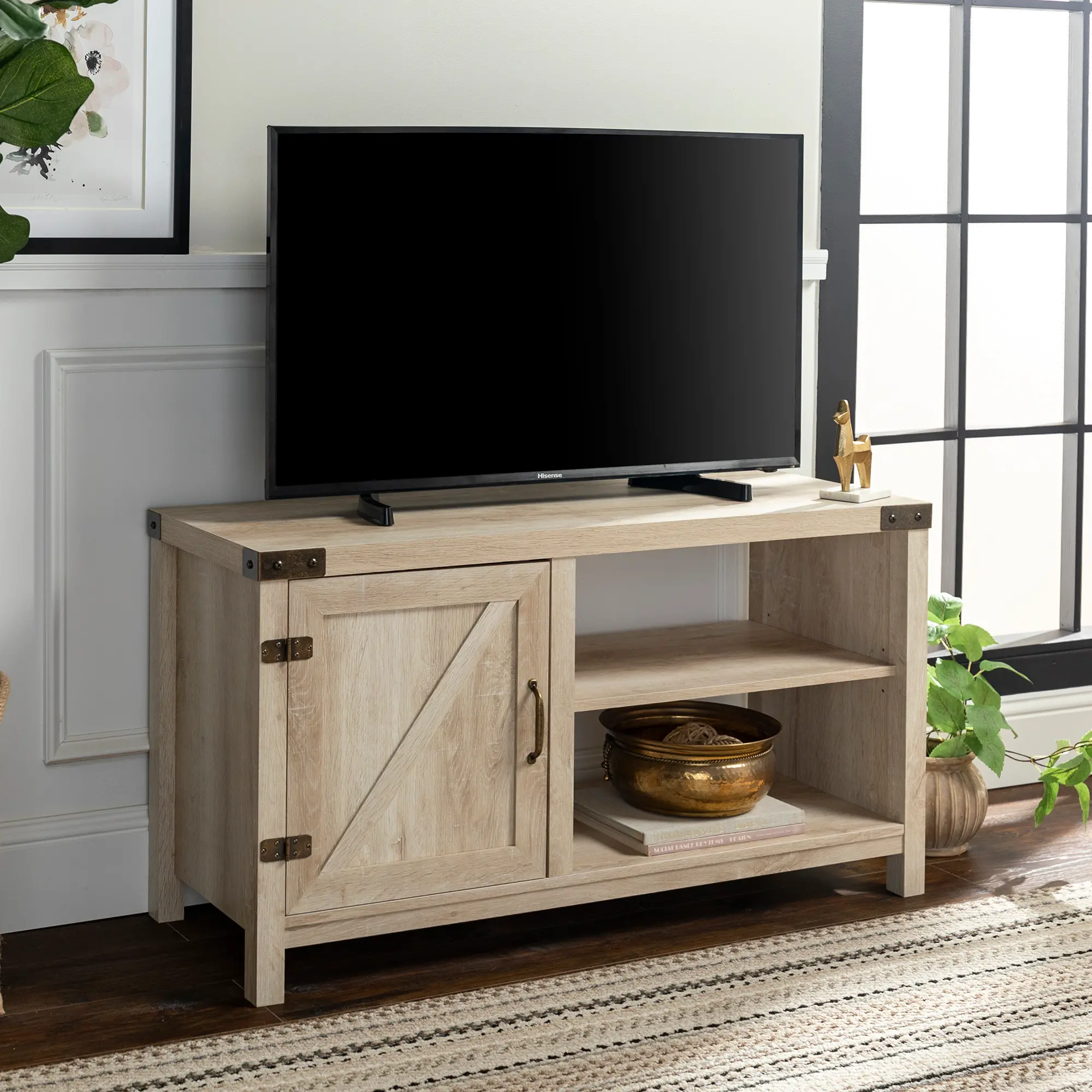 W44BD1DWO Rustic Farmhouse 44 Inch TV Stand - White Oak-2