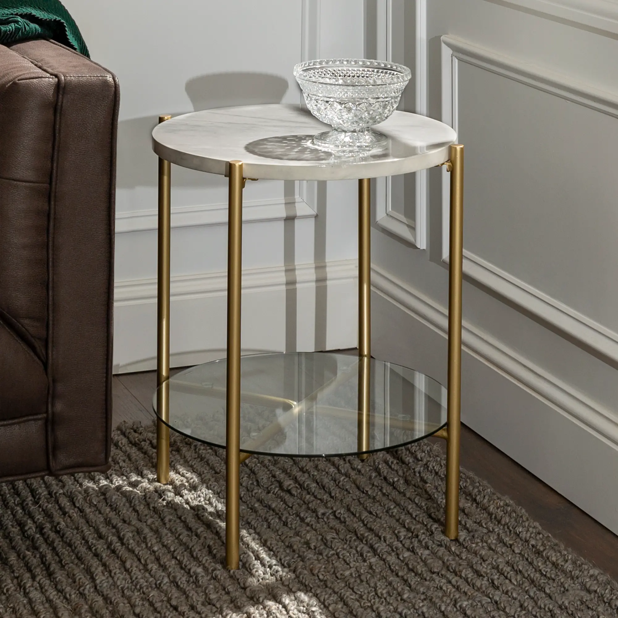 AF20SRDSTMGD Modern White Marble Top Round Side Table - Cleo-2