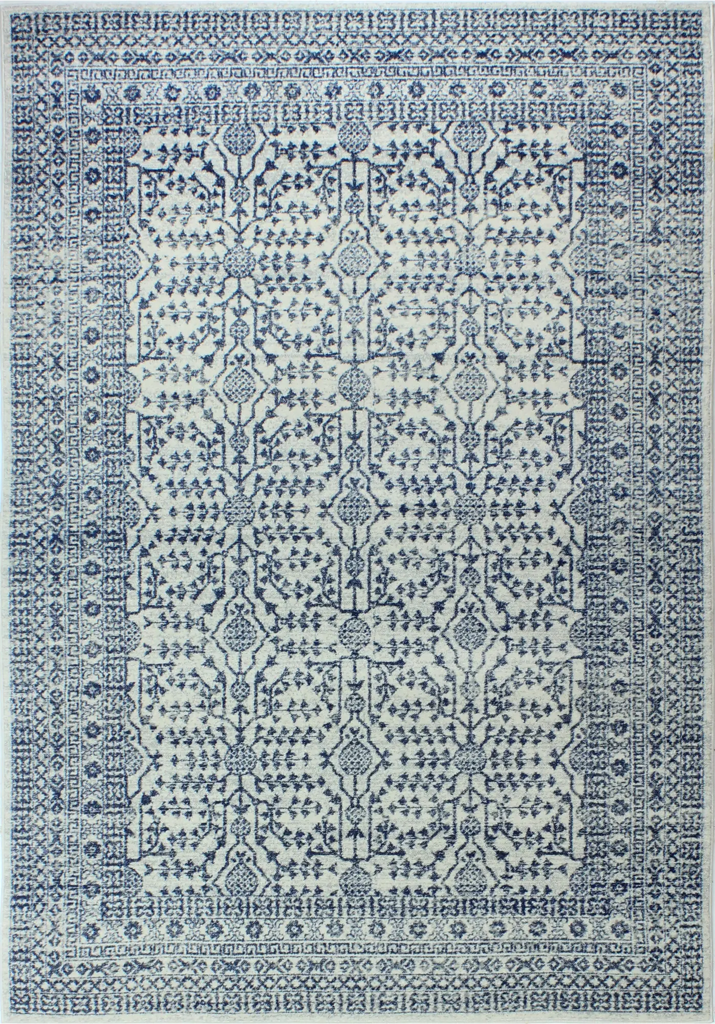E110-IVBL-5X7.6-5466 Everek 5 x 8 Traditional Noelle Ivory and Blue Rug-1