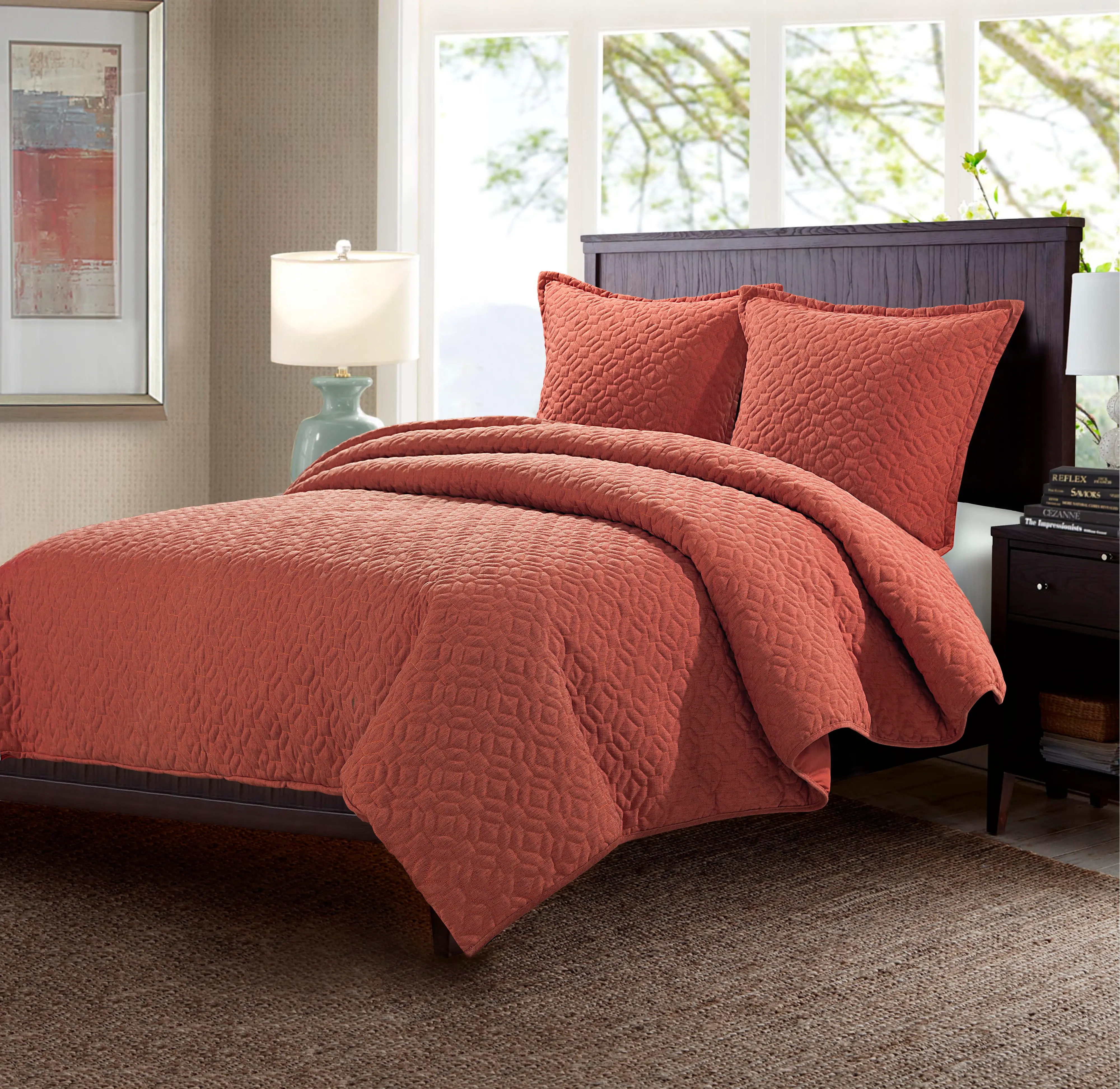 Orange Red Fairview Queen 3 Piece Bedding Collection-1