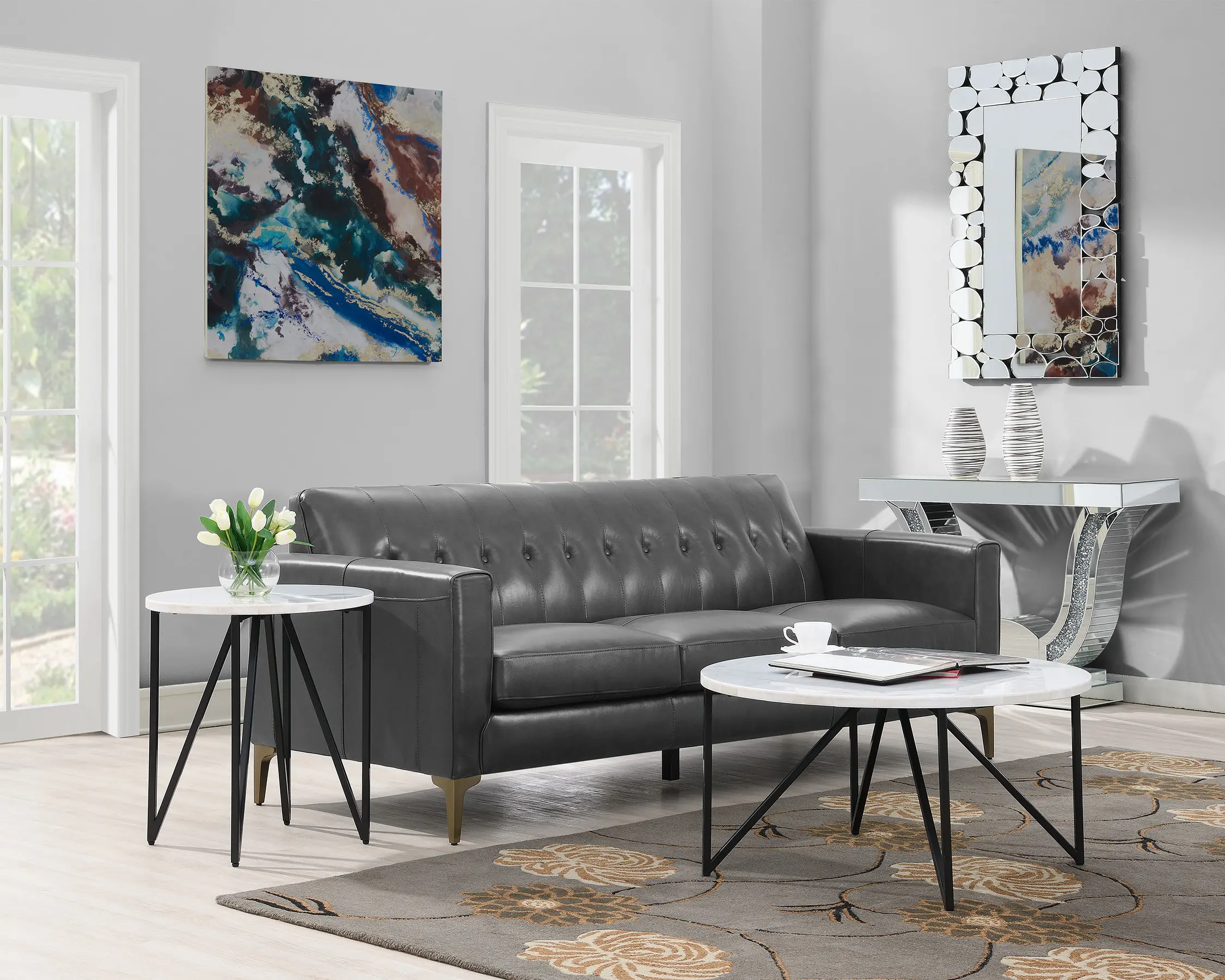 Cedric Black and White Marble End Table-2