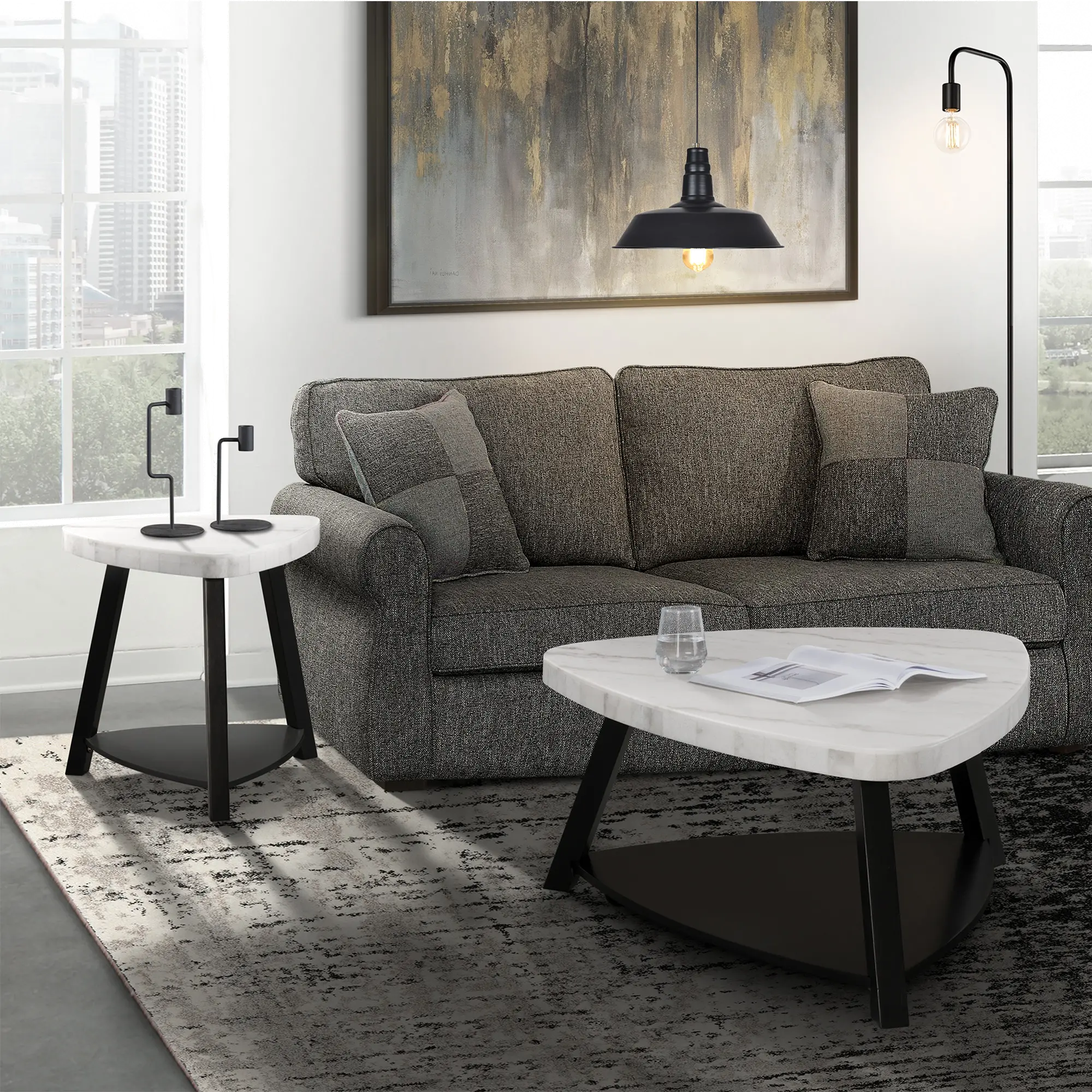 Trinity Black and White Marble End Table-2