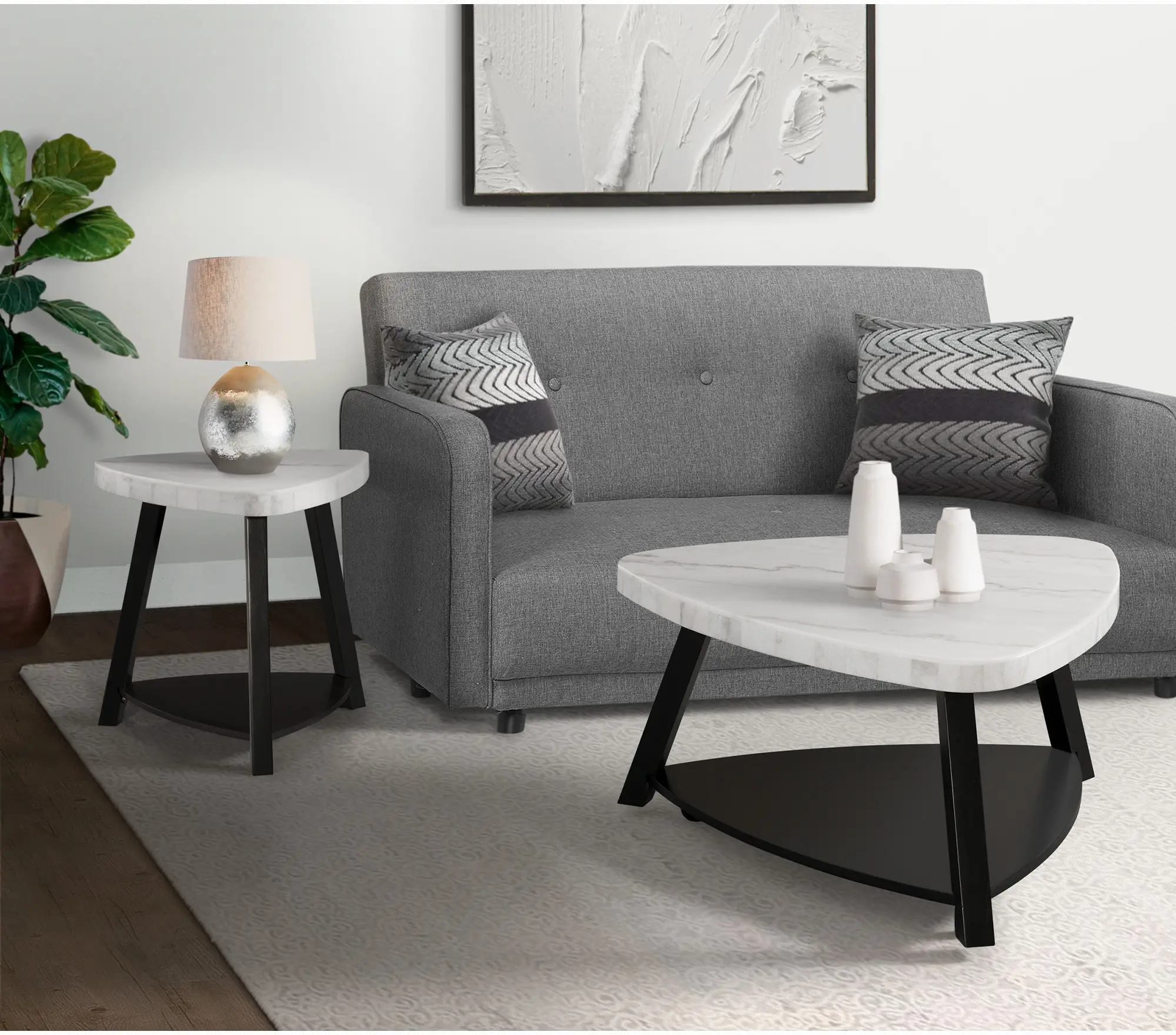 Trinity Black and White Marble End Table-9