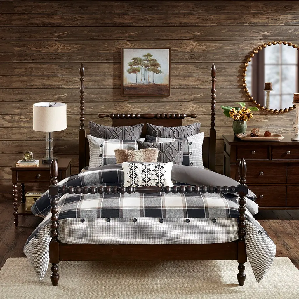 Black, Tan and Ivory King Urban Cabin 9 Piece Bedding Collection-4