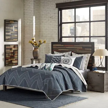 Navy and Light Taupe 3 Piece Queen Pamona Coverlet Set-1
