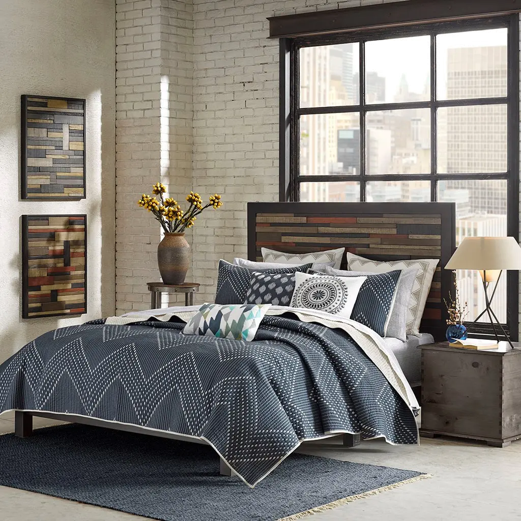 Navy and Light Taupe 3 Piece King Pamona Coverlet Bedding Set-1