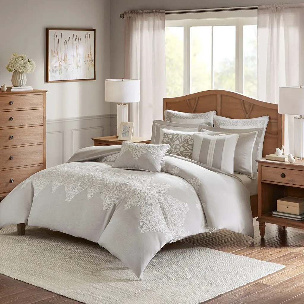 Taupe, Tan and Ivory King Barely There 9 Piece Bedding Collection-5
