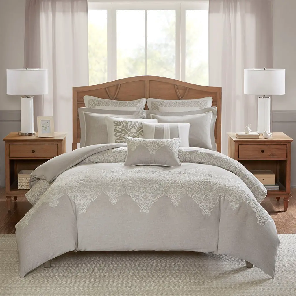 Taupe, Tan and Ivory King Barely There 9 Piece Bedding Collection-6