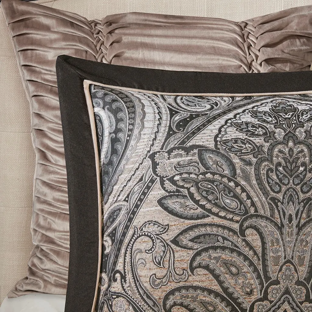 Dark Charcoal and Tan Queen Grandover 8 Piece Bedding Collection-3