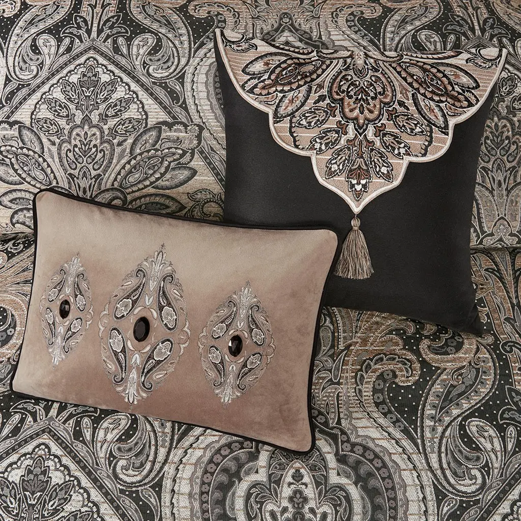 Dark Charcoal and Tan Queen Grandover 8 Piece Bedding Collection-4
