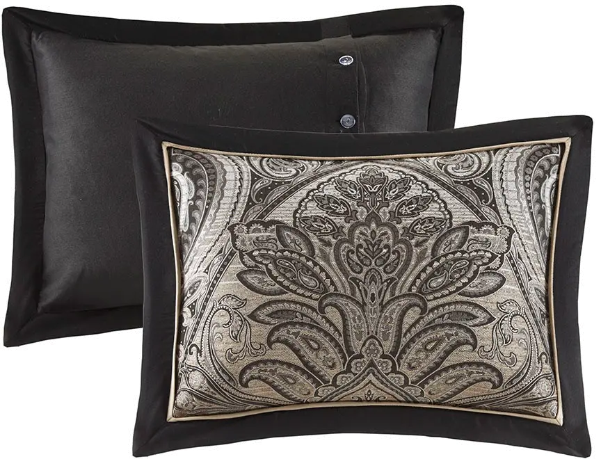 Dark Charcoal and Tan Queen Grandover 8 Piece Bedding Collection-1