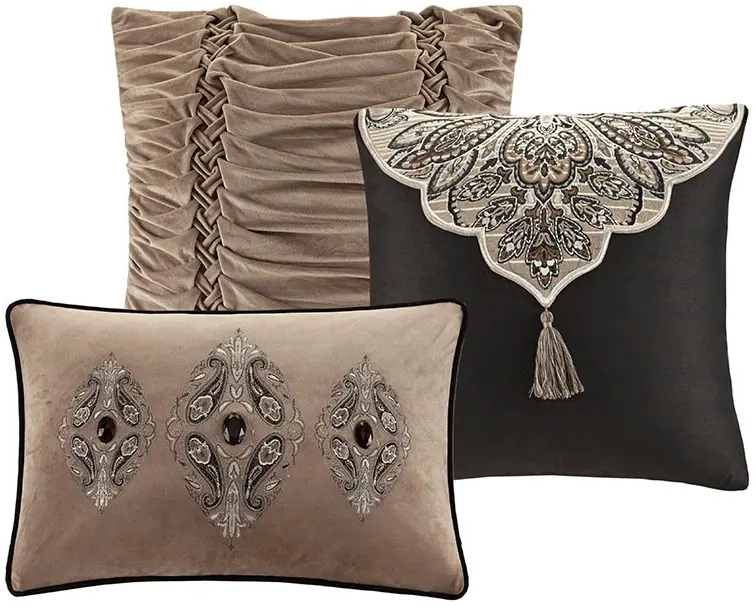 Dark Charcoal and Tan Queen Grandover 8 Piece Bedding Collection-5