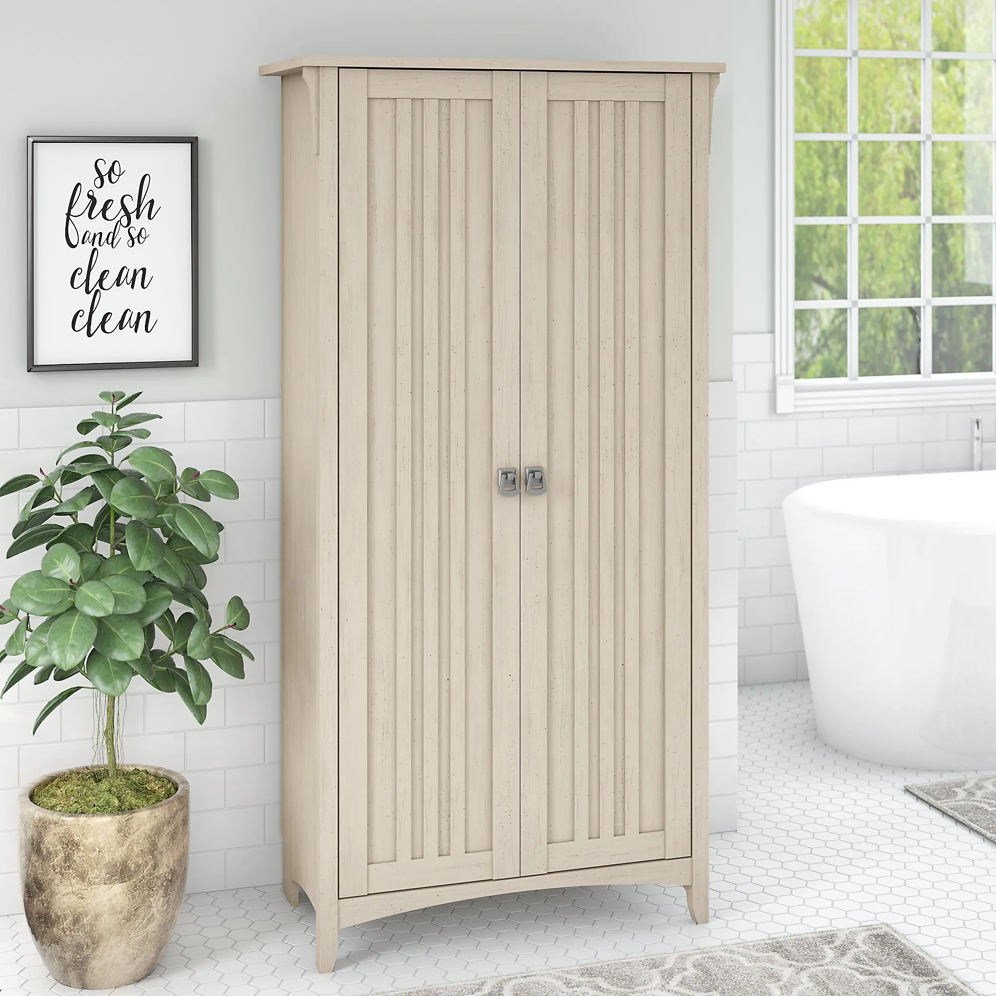 SAS332AW-03 Salinas Antique White Tall Storage Cabinet - Bush Furniture-2