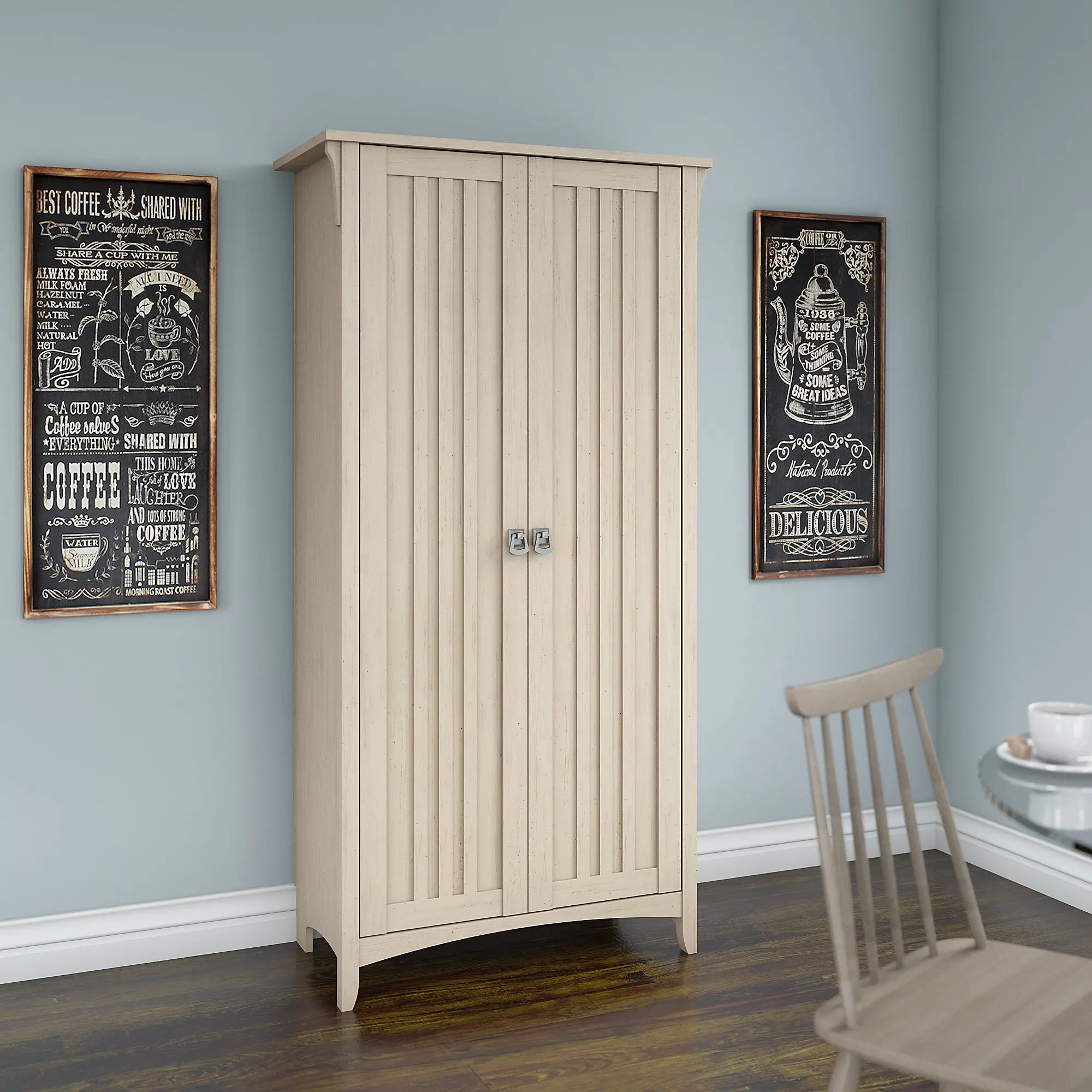 SAS332AW-03 Salinas Antique White Tall Storage Cabinet - Bush Furniture-5