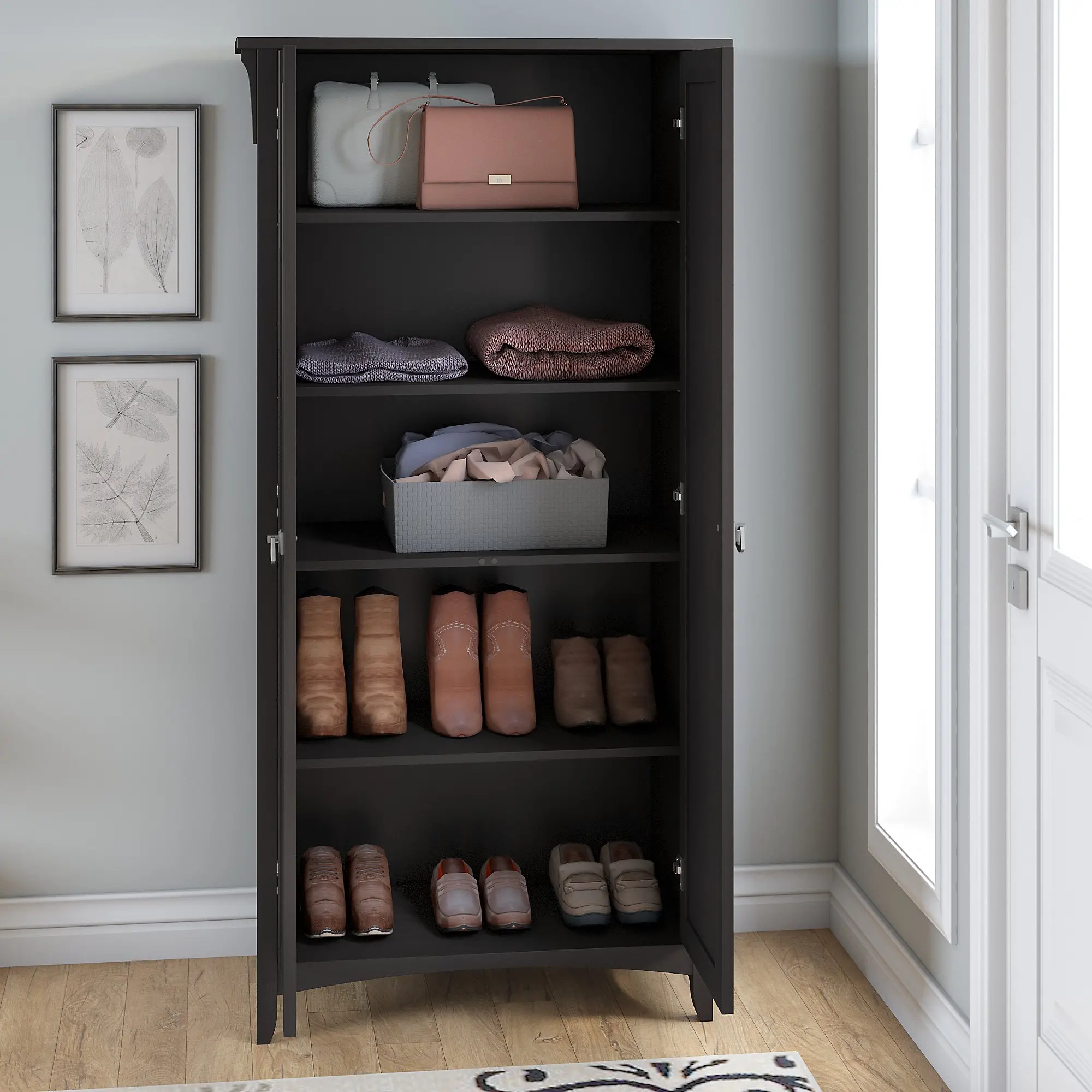 SAS332VB-03 Salinas Vintage Black Tall Storage Cabinet with Doors-2
