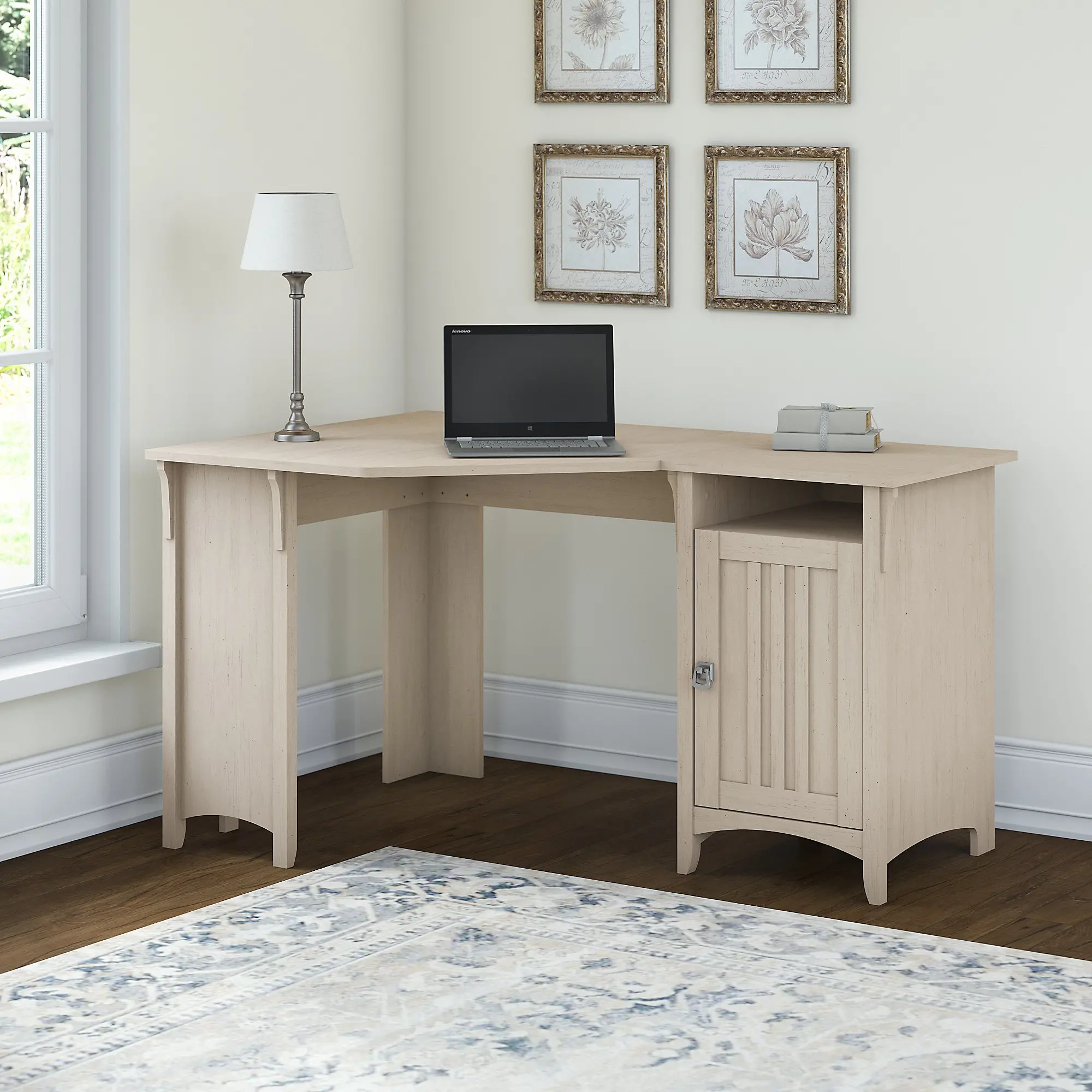 SAD155AW-03 Salinas Antique White Corner Pedestal Desk - Bush Furniture-2