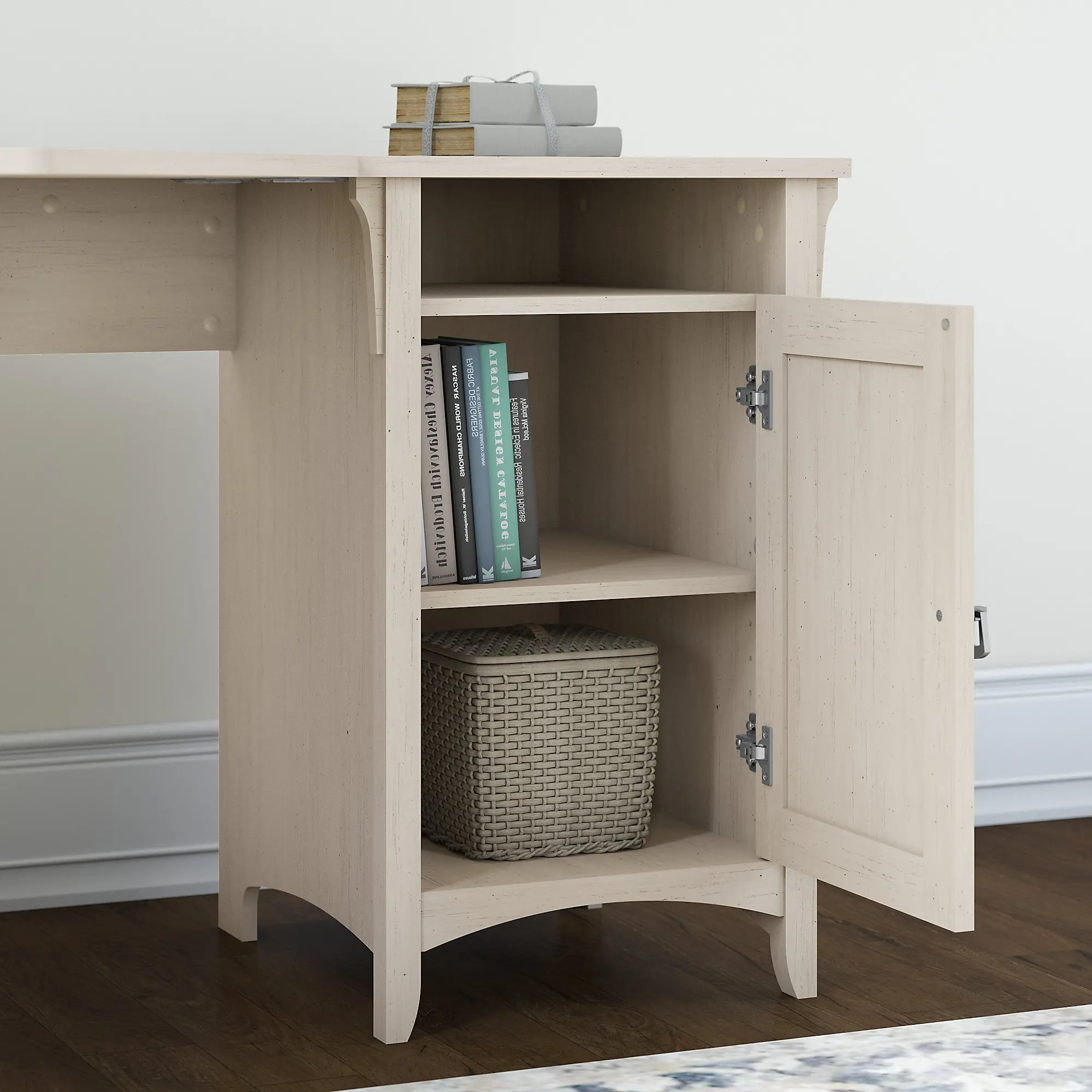 SAD155AW-03 Salinas Antique White Corner Pedestal Desk - Bush Furniture-3