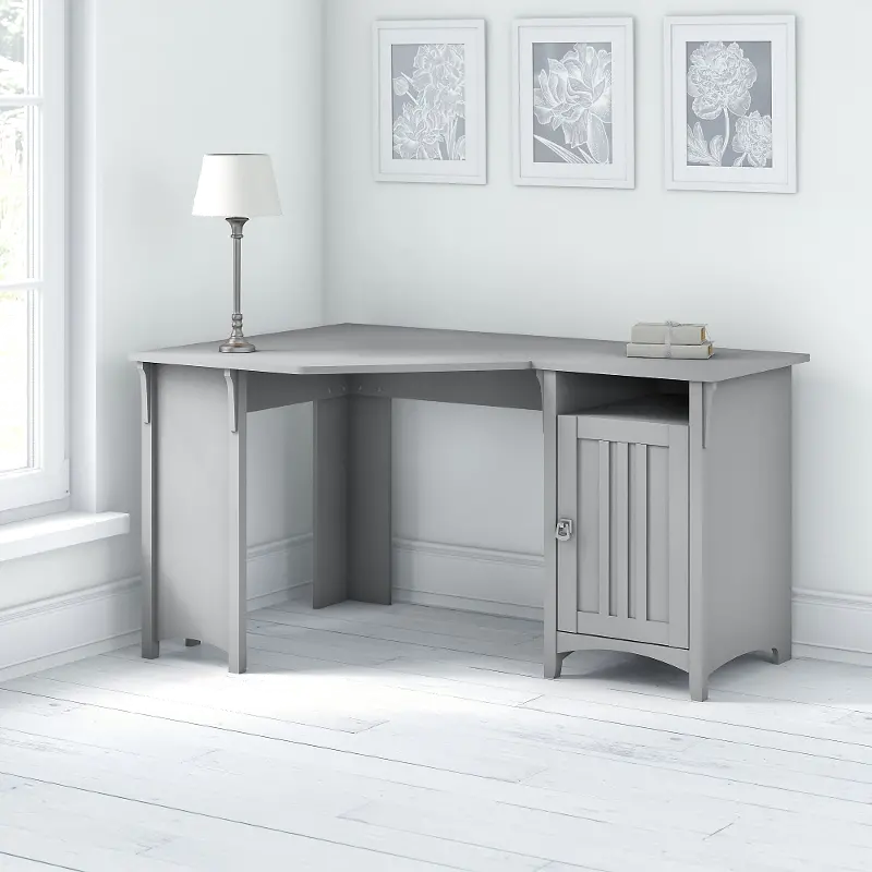Salinas Cape Cod Gray Corner Pedestal Desk - Bush Furniture