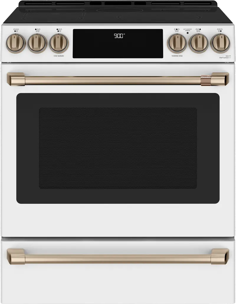 GE Cafe 5.7 Cu Ft Induction and Convection Range - White Glass