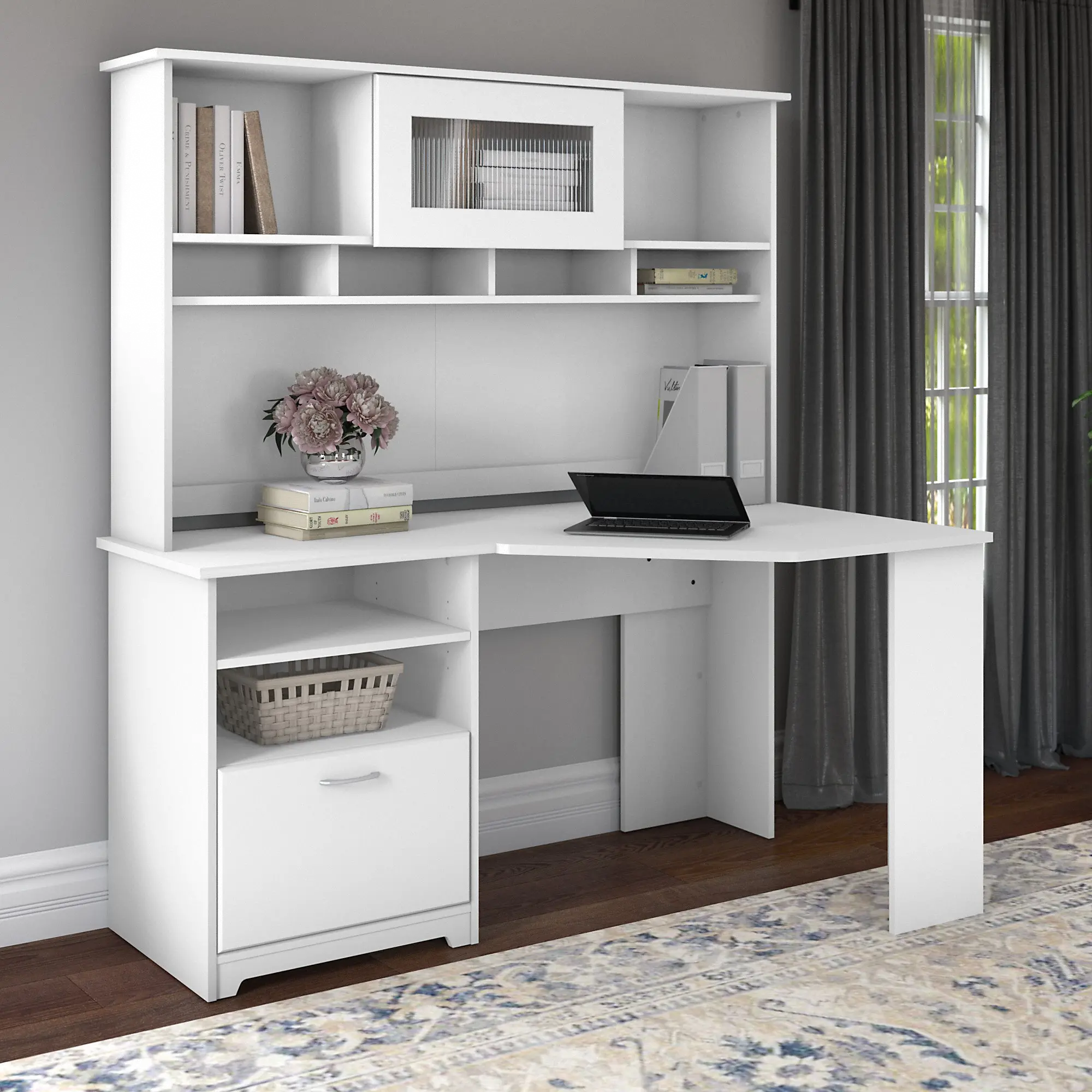 CAB008WHN Cabot White Corner Desk with Hutch - Bush Furniture-1
