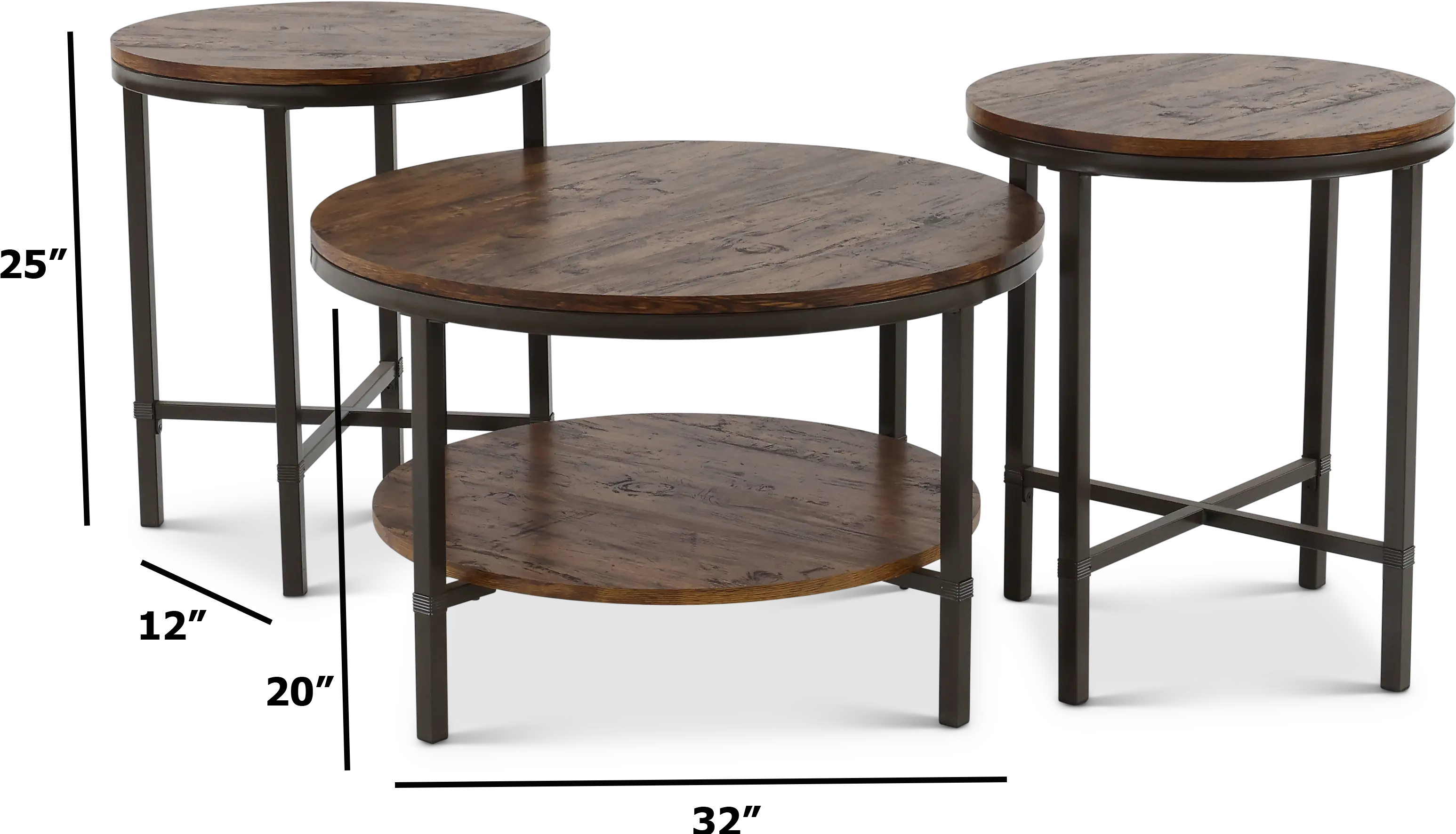 Sedona Rustic Oak Table, Set of 3-3