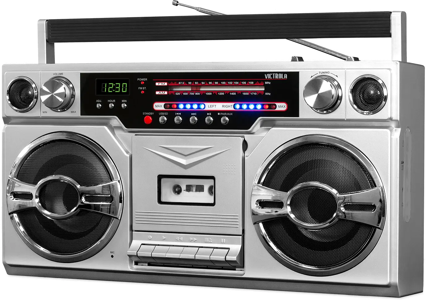 Victrola 1980's Bluetooth Boombox with Cassette Player and AM/FM Radio - Silver-1
