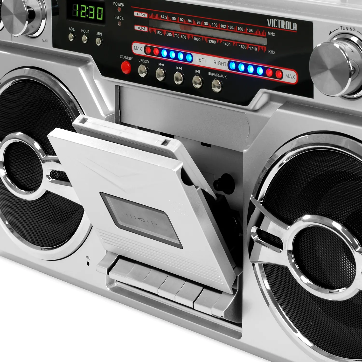 Victrola 1980's Bluetooth Boombox with Cassette Player and AM/FM Radio - Silver-2