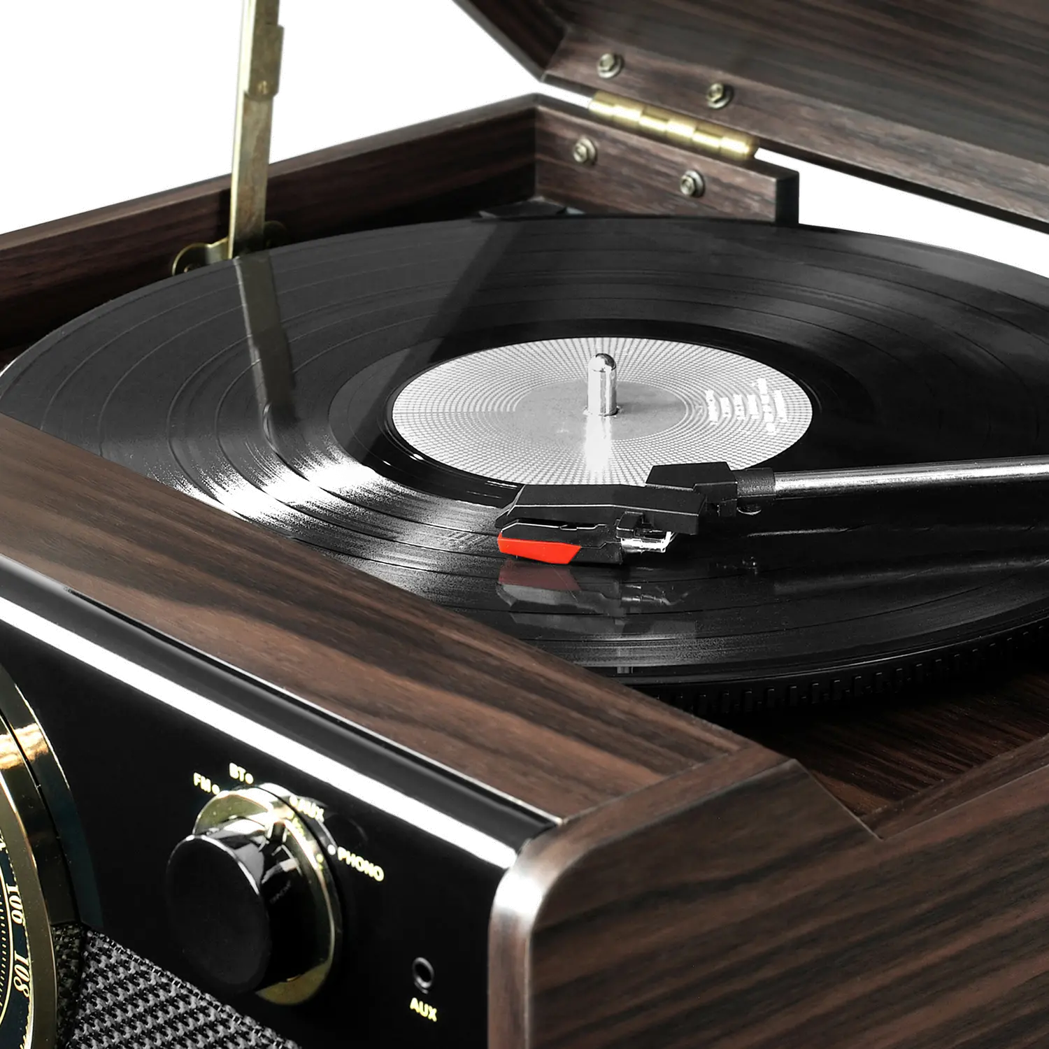 Victrola Wood Mid Century Bluetooth Record Player with Radio-2