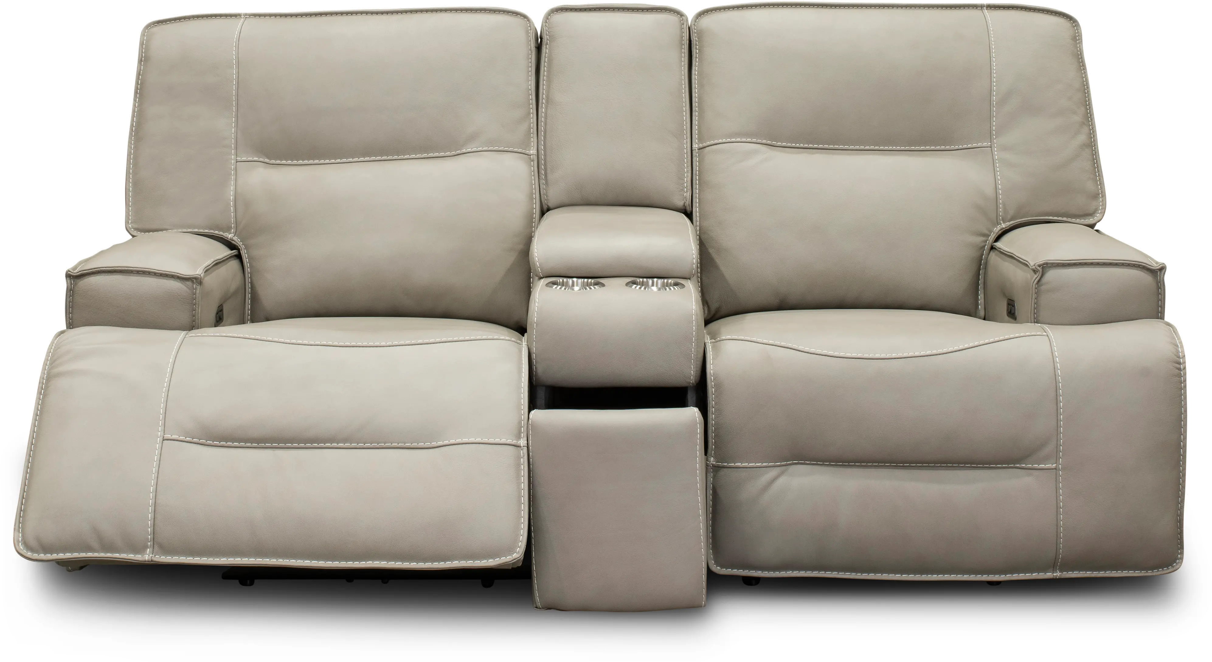 Rockies Beige Power Reclining Console Loveseat with Adjustable Lumbar-1