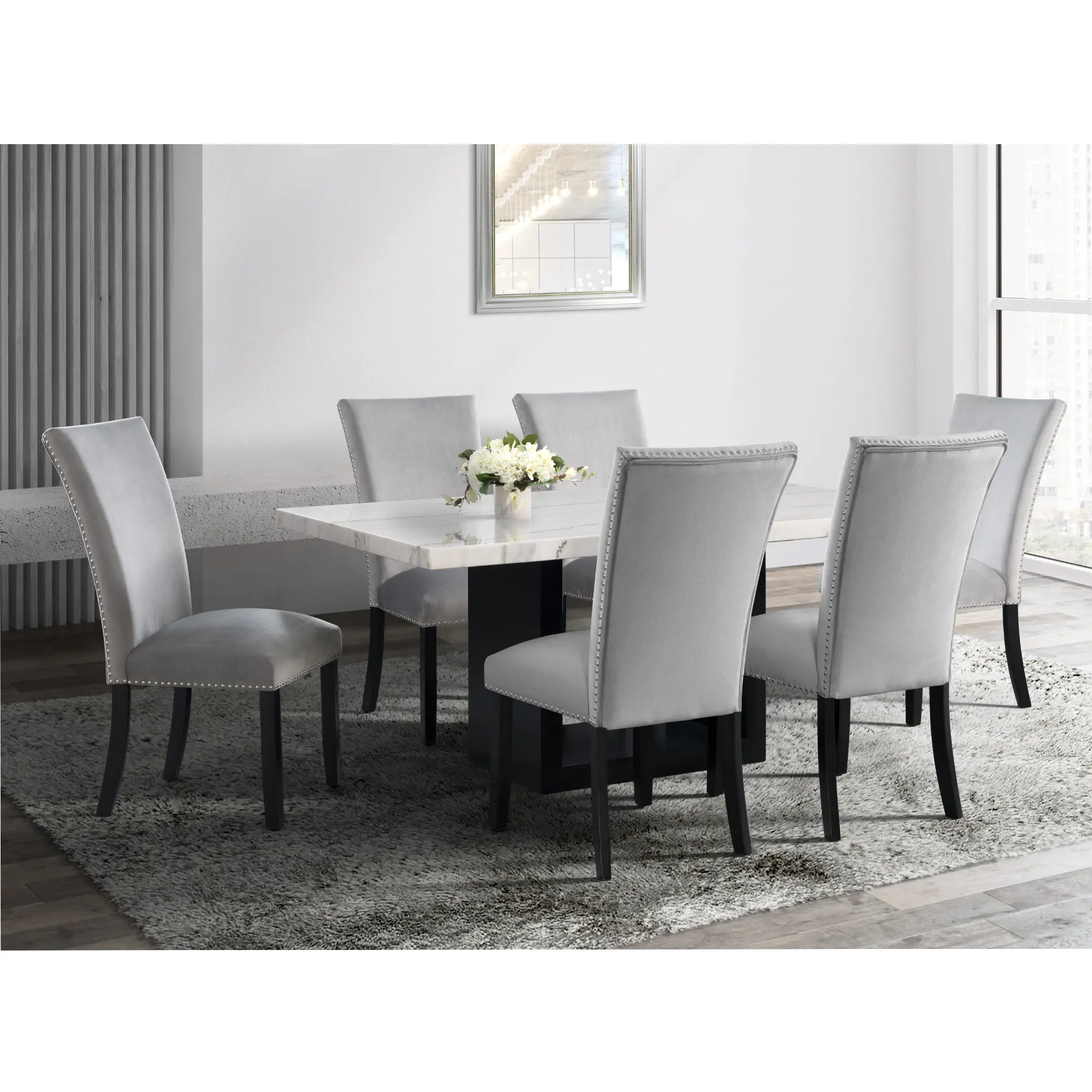 Valentino Marble and Black Dining Room Table-12