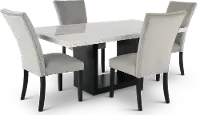 Valentino Marble 5 Piece Dining Set with Gray Velvet Chairs