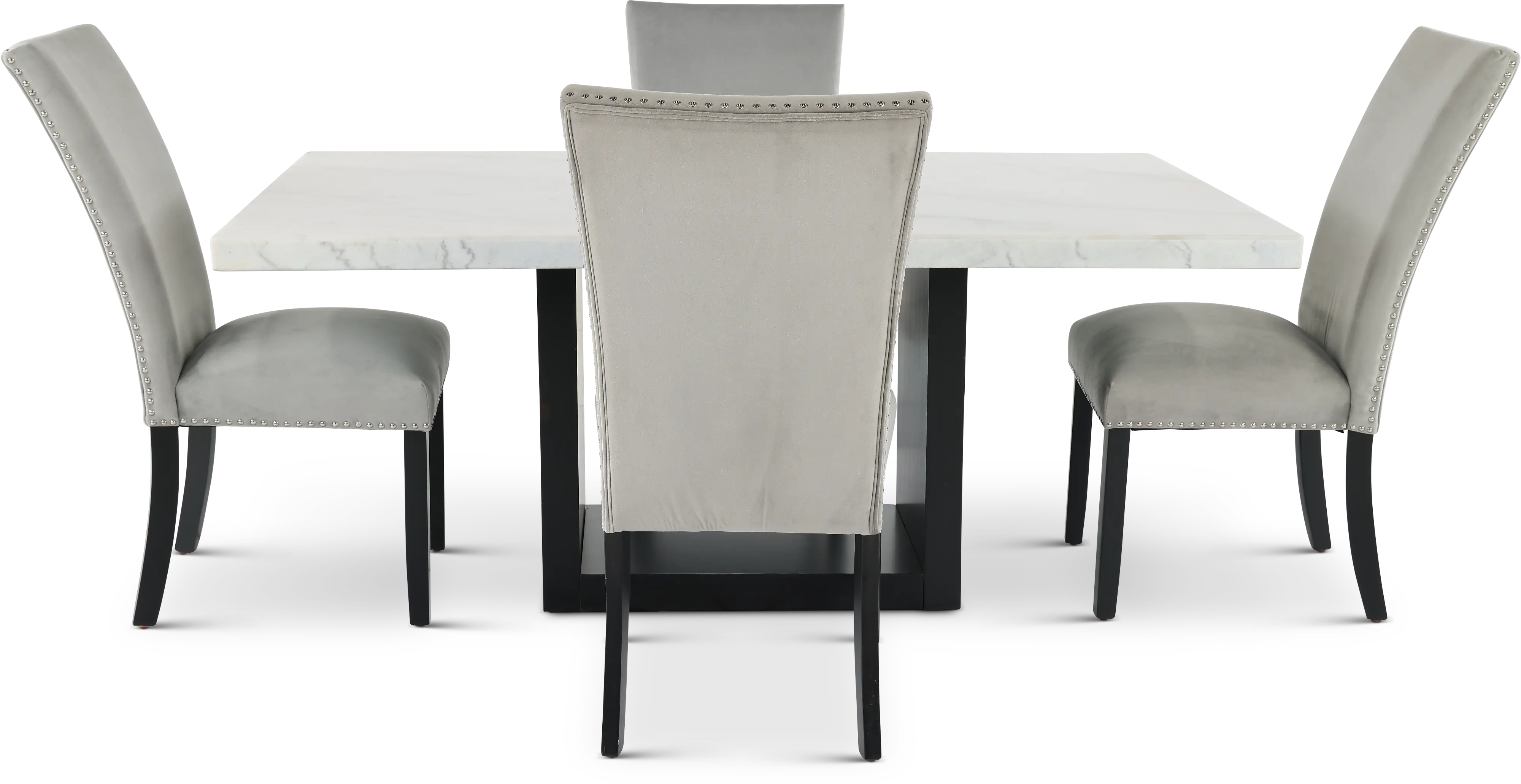 Valentino Marble 5 Piece Dining Set with Gray Velvet Chairs-4