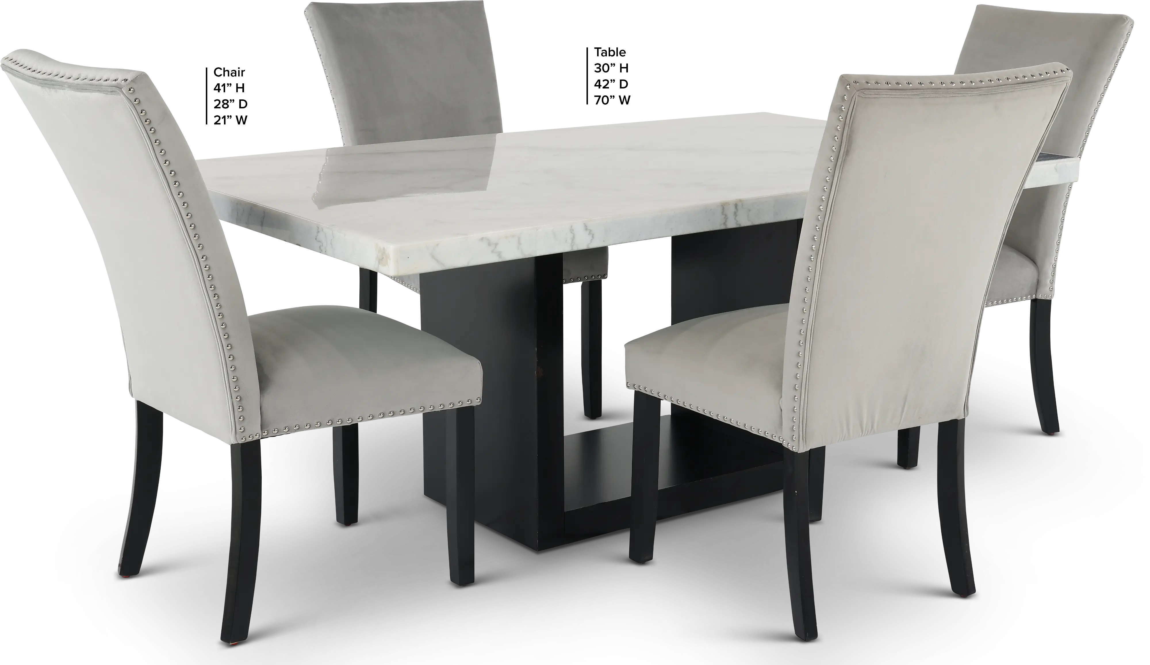 Valentino Marble 5 Piece Dining Set with Gray Velvet Chairs-3