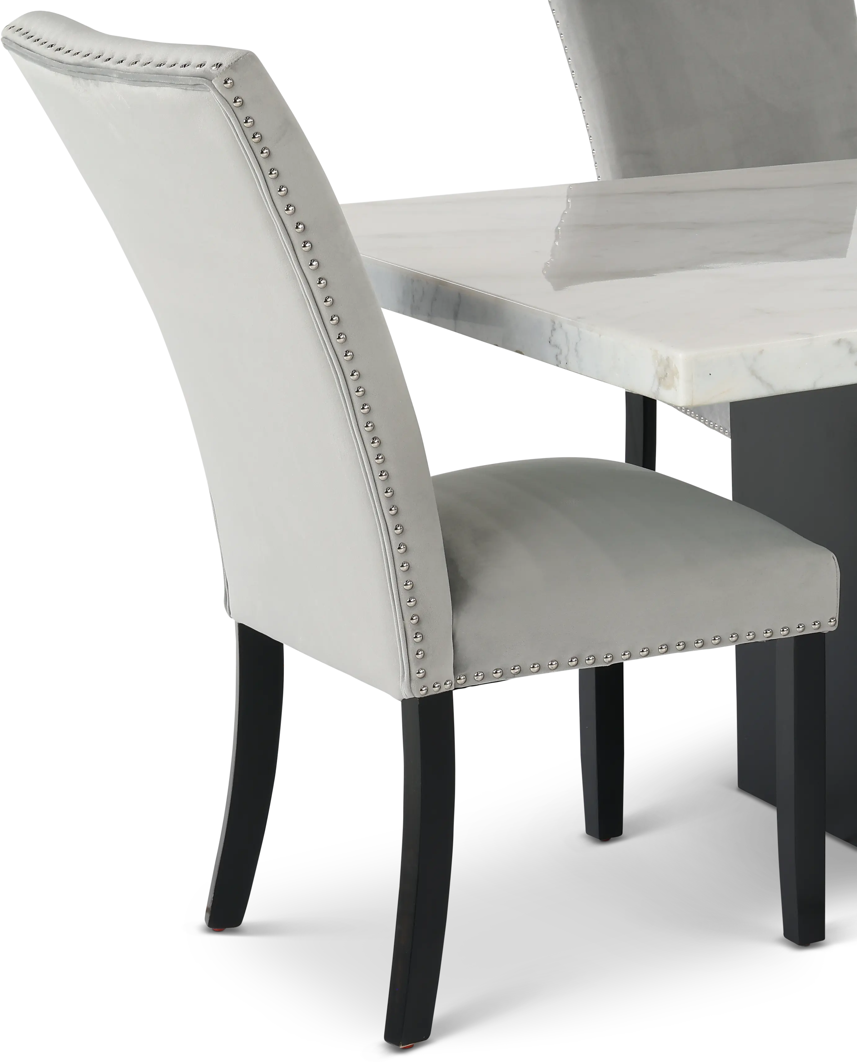 Valentino Marble 5 Piece Dining Set with Gray Velvet Chairs-5