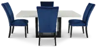 Valentino Marble 5 Piece Dining Set with Blue Velvet Chairs
