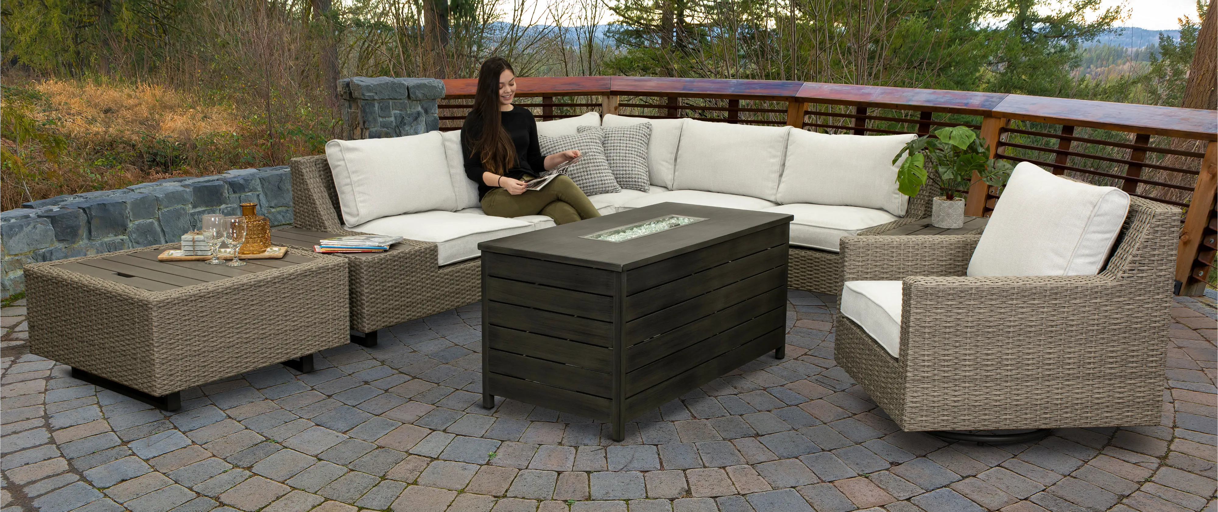 Vale Taupe Left Facing Patio Sectional with Storage Table-2