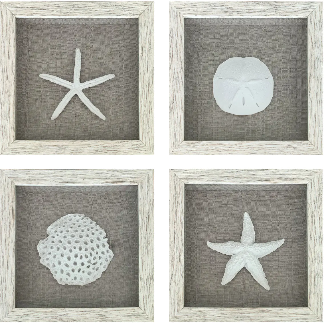 White Coastal Wall Art with White Washed Frame - Set of 4-1