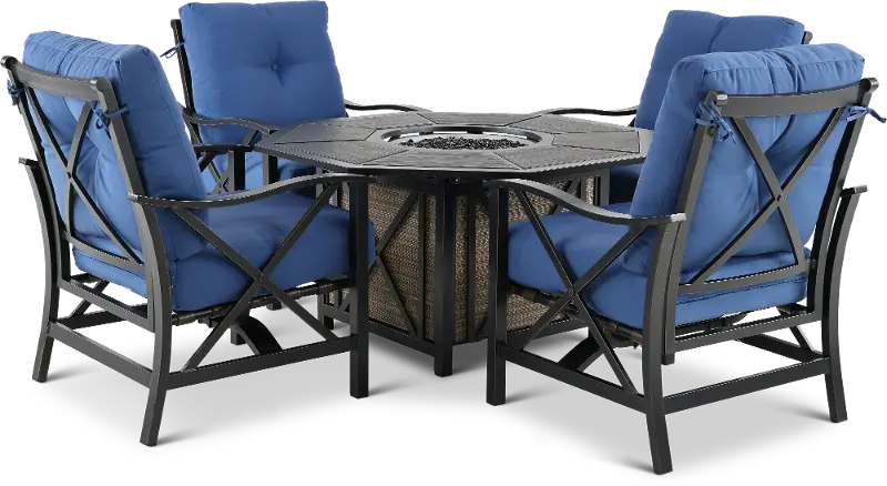 Denison Blue 5 Piece Patio Club Chair and Fire Pit Set