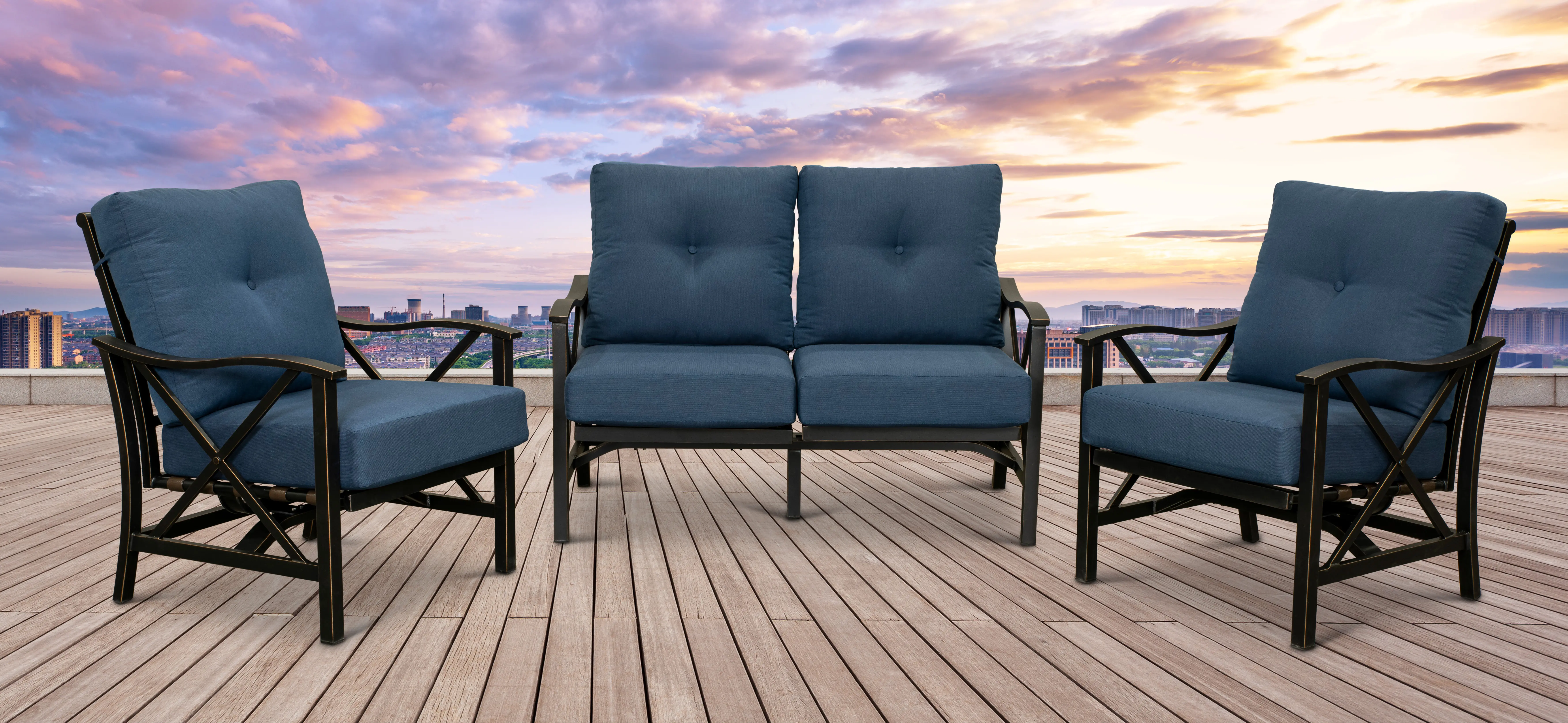 Denison 3 Piece Blue Patio Seating Set-2