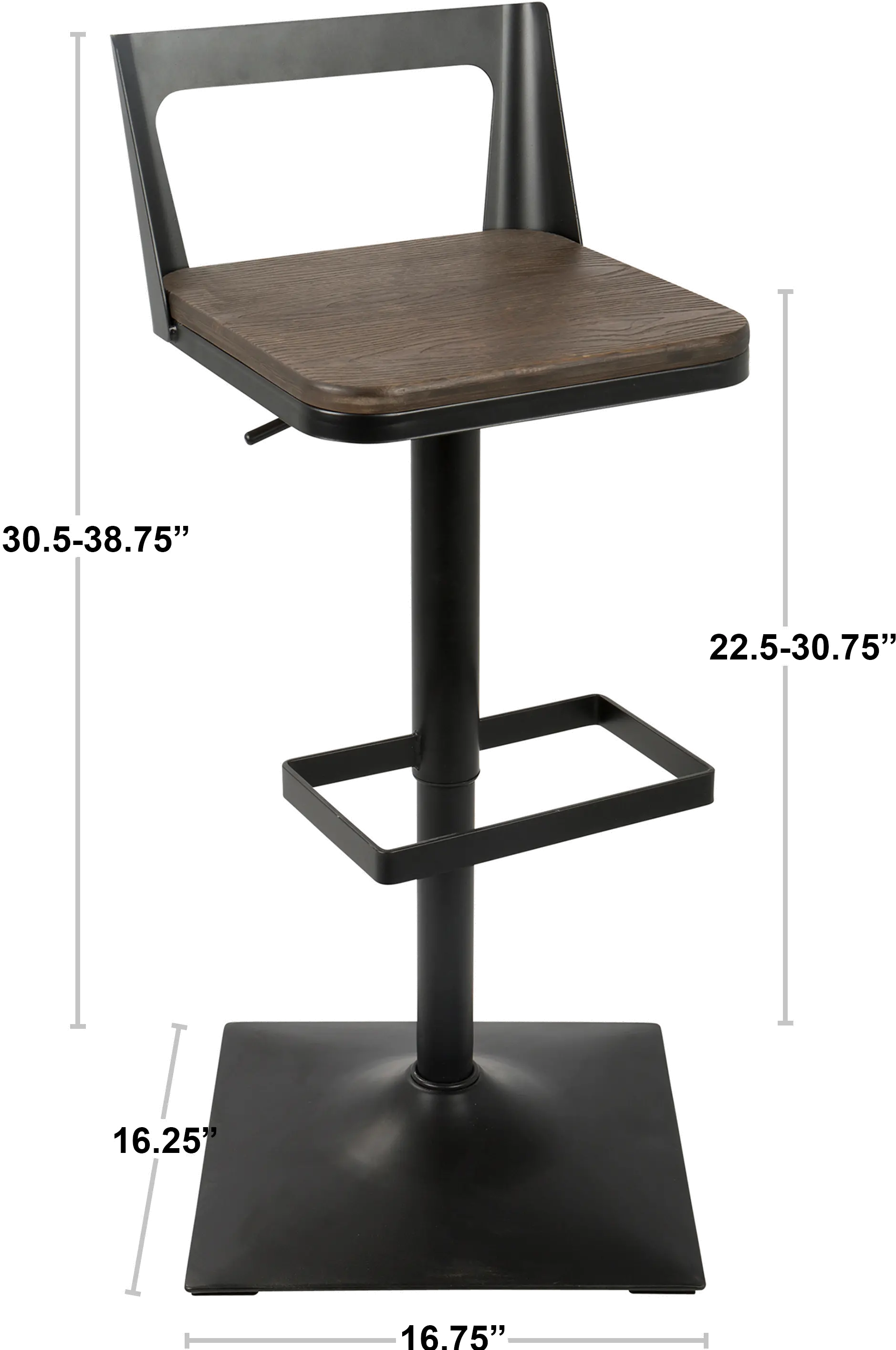 BS-SAMR AN+ESP Samurai Antique Metal and Brown Adjustable Bar Stool-6