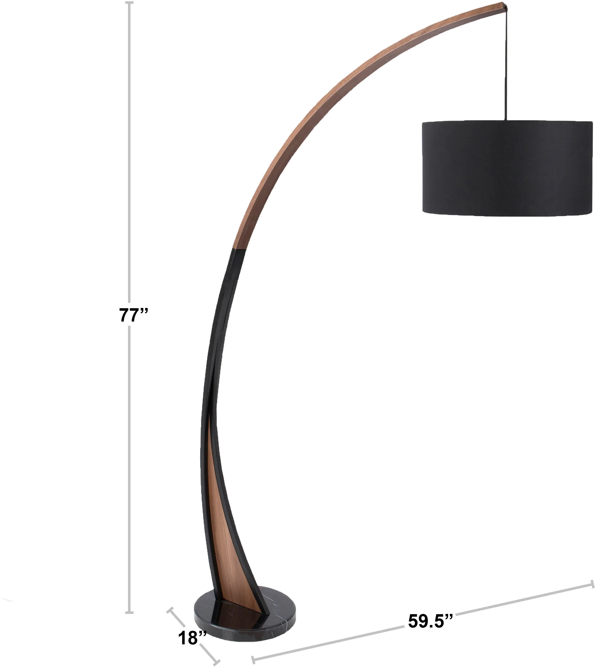 LS-NOAHFL WL+BK Noah Mid Century Modern Walnut Wood Floor Lamp with Marble Base-6