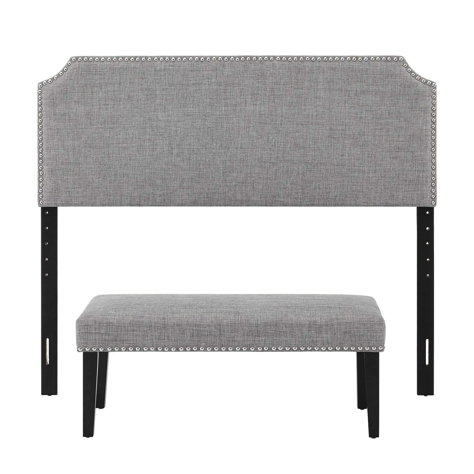 Modern Eclectic Gray Queen Upholstered Headboard and Bench Set-5