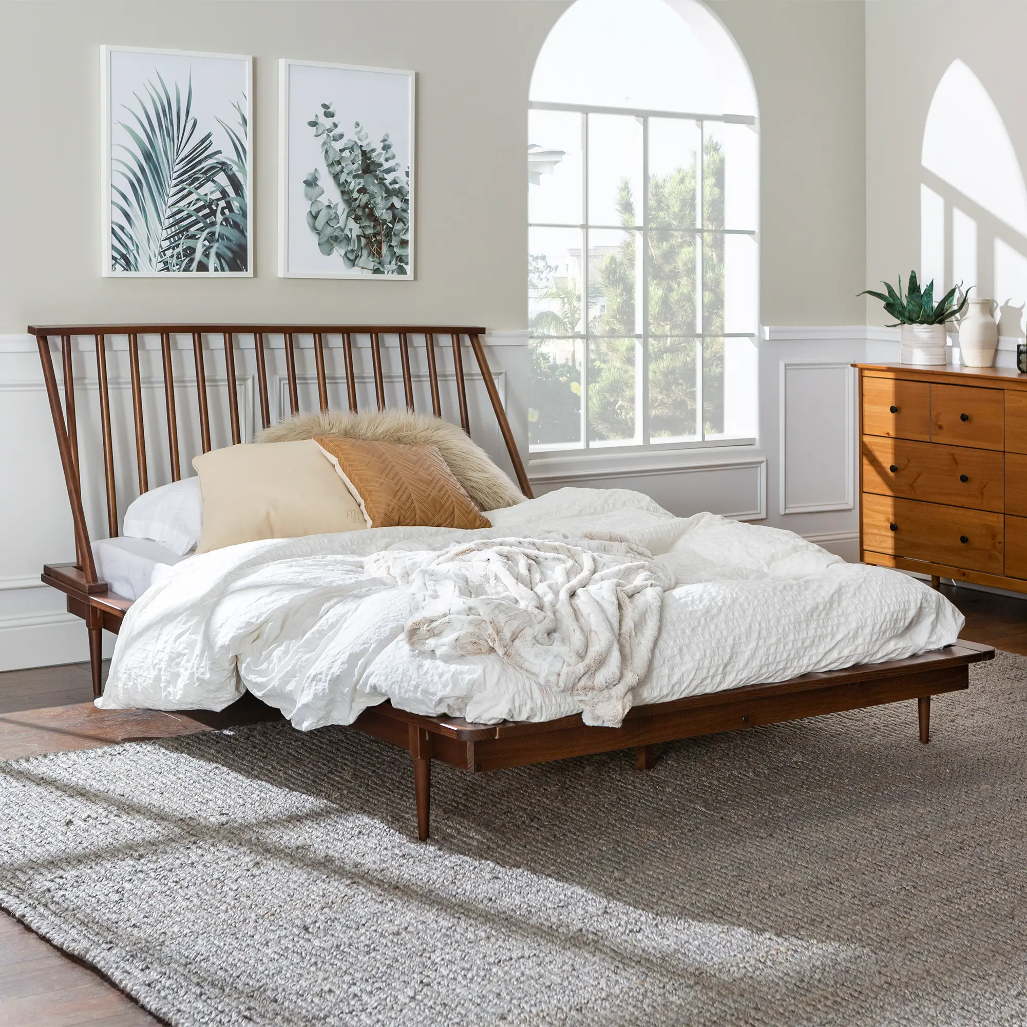 BQSPINWT Modern Walnut Brown Queen Spindle Platform Bed - Walker Edison-2