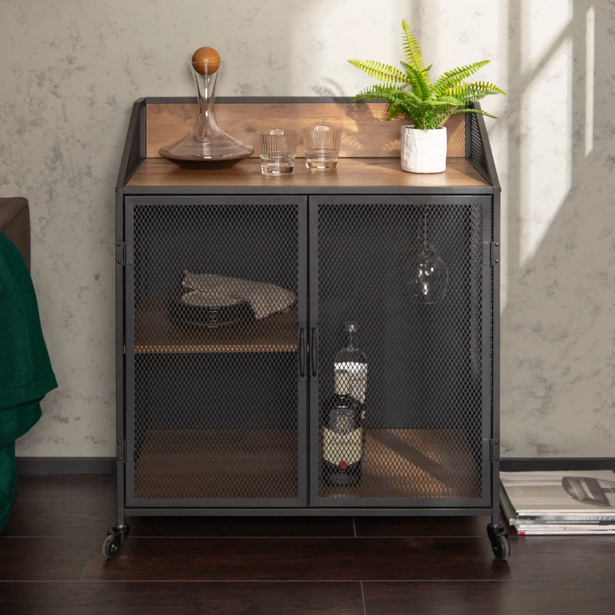 BU33SOIBCRO Avery Rustic Oak 33 Inch Bar Cabinet - Walker Edison-2