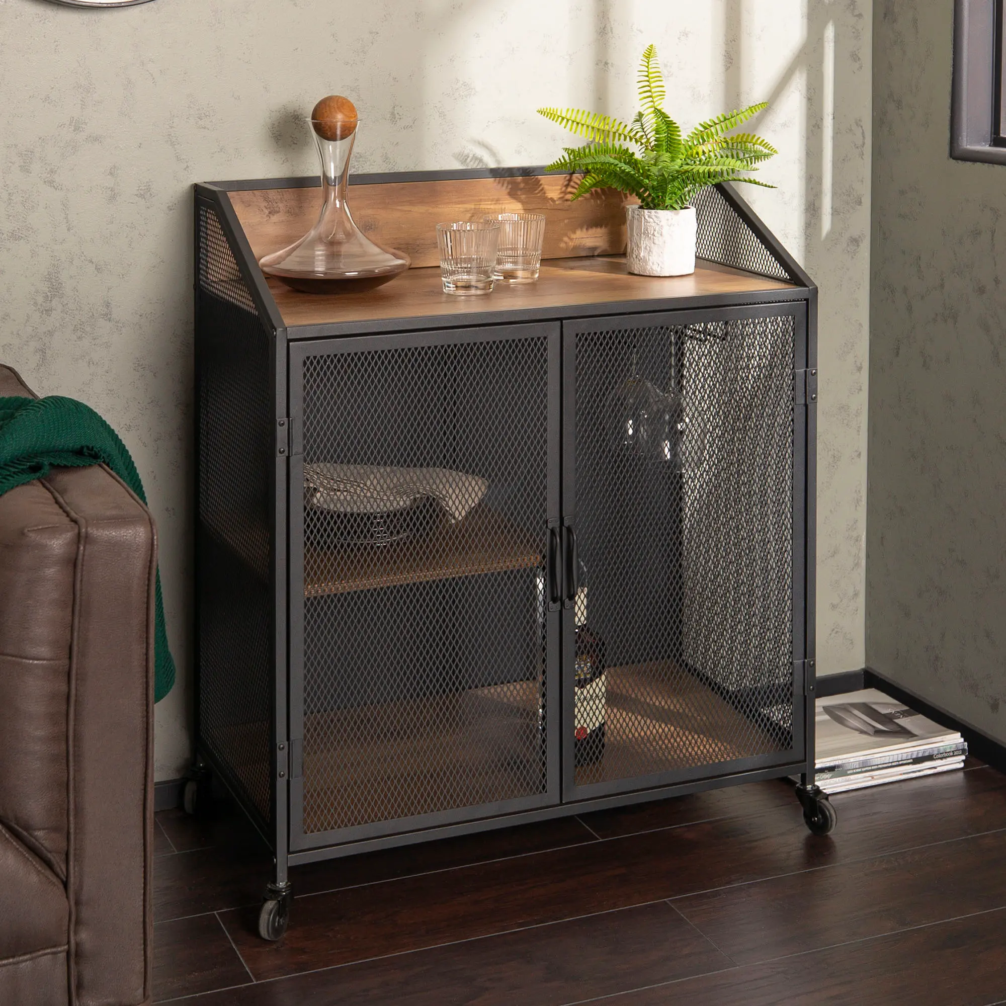 BU33SOIBCRO Avery Rustic Oak 33 Inch Bar Cabinet - Walker Edison-3