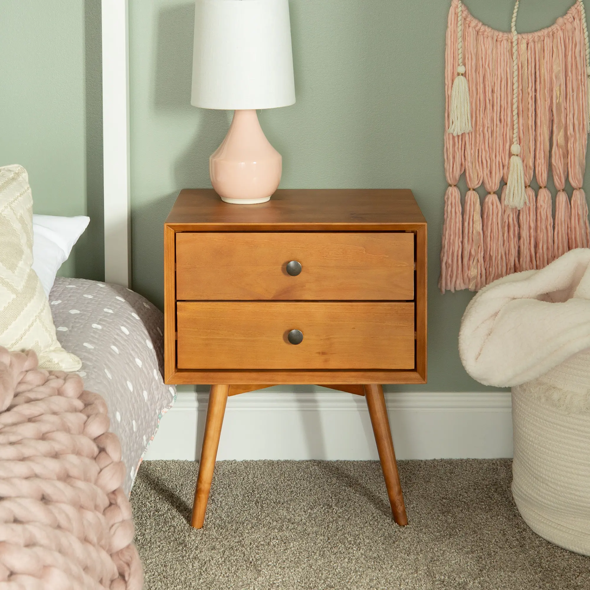 BR25MC2DCA Rosie Mid Century Modern Caramel 2-Drawer Nightstand - Walker Edison-2